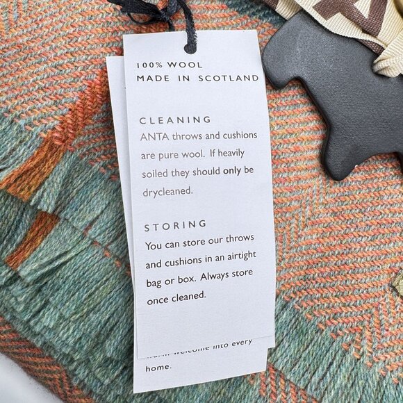 ANTA Plaid Throw Blanket 50"x60" 100% Merino Wool Coral Pink Turquoise NWT - Picture 5 of 10